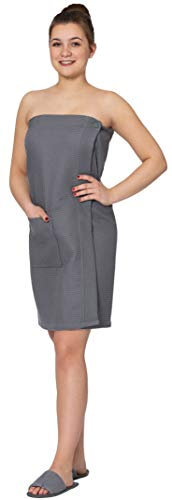 ZOLLNER Damensaunakilt in Waffelpique - grau - Einheitsgröße - Baumwolle - mit Gummizug und Klettverschluss - praktische Tasche mit Reißverschluss - waschbar bis 60°C - Oeko Tex® zertifiziert