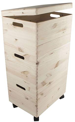 WooDeeDoo Set of Three Large Wooden Unpainted Stacking Toy Boxes | Trunks to Decorate for Children Bedroom | Top Box with Lid Bottom Crate Castors Wheels | Storage Chest with Handles