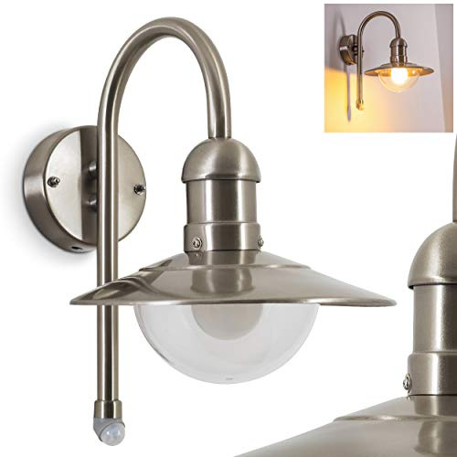 HOFSTEIN Außenwandleuchte Elima mit Bewegungsmelder, Außenwandlampe aus Metall/Kunststoff in Edelstahlfarben/Klar, moderne Wandleuchte abwärts außen, E27, IP44, Garten, Hof, Außenbereich, Haustür