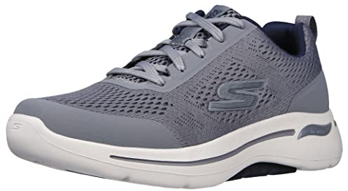 Skechers Men's Go Walk Arch Fit Engineered Mesh Lace Up Sneaker, Grey/Navy, 15