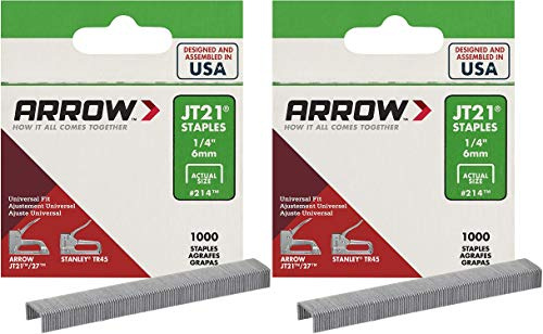 Arrow Fastener 214-2 Genuine JT21 1/4-Inch Staples, 1,000-Staples - 2 Pack