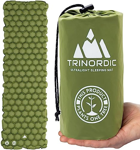 TRINORDIC Esterilla de acampada hinchable ultraligera - Colchón de aire individual para dormir que ahorra espacio - Equipo de acampada duradero y ligero para aventuras de viaje al aire libre
