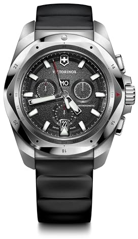 Victorinox I.N.O.X Chrono Ø 43 mm Reloj de Pulsera de Hombre, Swiss Made, Cuarzo analógico, Sumergible hasta 200 m, Pulsera de Caucho, Negro