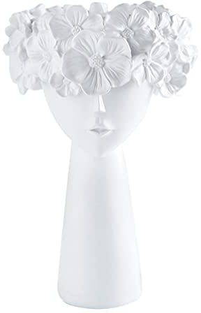Happyyami Mädchen Kopf Statue Pflanzer Nordic Harz Göttin Kopf Blumentopf Weibliche Figur Blumentopf Kopf Pflanzer Garten Ornament für Home Terrasse Rasen Yard Decor Weiß