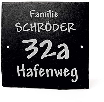 Dekolando Front Door Sign Name Plate Engraved Slate Name House Number Street Door Sign 11 x 11 cm