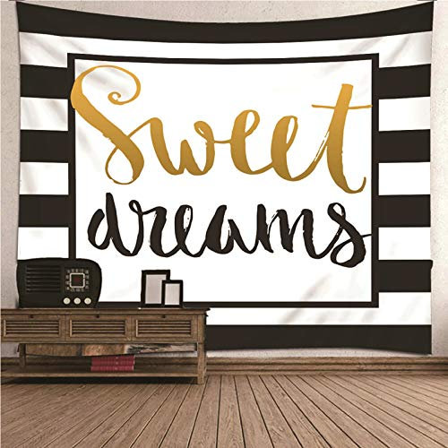 Banemi Whone Zimmer Teppich, Wandteppich Nordisch Schwarz und Weiß Minimalismus Thema Buchstabenmuster Polyester Wandteppich Wanddeko für Wohnzimmer 200x200CM