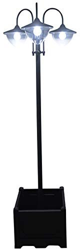 Outsunny Farol Solar de Jardín con 18 Luces LED Blanca Fría 6000K Impermeable IP44 Sensor de Noche y Base de Maceta Farola de Exterior para Camino Terraza Patio 60x55x189 cm Negro