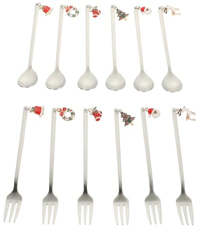 HEMOTON 12 Pièces Noël Cuillère Fourchette Ensemble Noël Argenterie Vaisselle Couverts Ensemble en Acier Inoxydable Couverts Vaisselle Ustensile pour La Maison