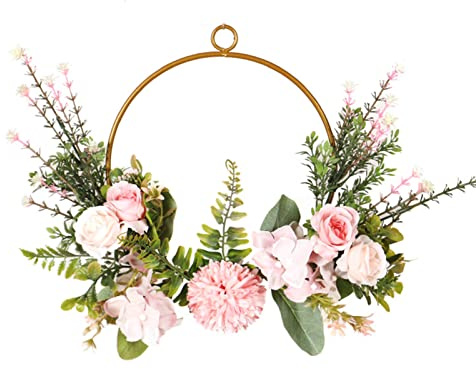 35 cm Künstliche Blumen Türkranz Metall Blumenkranz Metallring Wandkranz Frühlingskranz Künstliche Blumenkranz Türkranz Mit Blumen Hochzeit Wanddeko Handgemachte Frühling Fensterdeko Türdeko