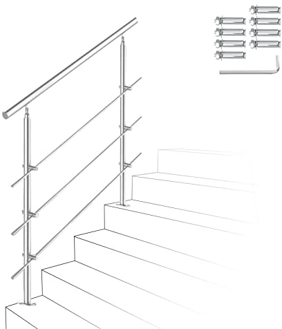 Izrielar 100 cm, ringhiera per scale in acciaio inox con 3 barre trasversali, corrimano regolabile ad angolo, ringhiera per interni ed esterni