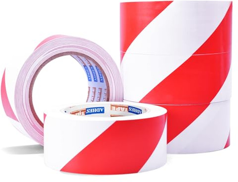 ADHES Wasserdicht Warnband, Rot Weiß, 50mmx16.5m，5Rollen | Selbstklebend Warnklebeband, PVC Absperrand, Sicherheitsband Zur Kennzeichnung Von Gefahrenzonen