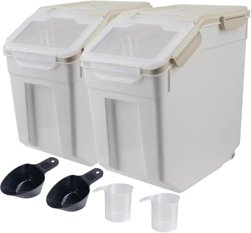 AnRui Luftdichter Mehl-Aufbewahrungsbehälter, 11,3 kg, Kunststoff, Getreideeimer, Reis-/Müsli-Spender, Organizer-Box mit Deckel, Katzen-/Hundefutter-Aufbewahrungsbehälter mit Messbecher, Schaufel,