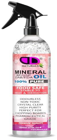 DD Teck Food Safe Mineral Oil - Chopping Board Oil Conditioner for Cutting Boards, Butcher Blocks, Wooden Bowls & Countertops - Premium Wood Oil for Bamboo, Slate, Stone & Steel (1000ml Spray)