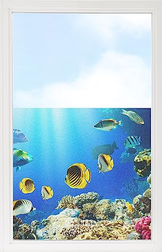 GRAZDesign Fensterfolie Blickdicht Sichtschutz, Sichtschutzfolie Fenster, Glastüren, Duschkabine, Milchglasfolie Bedruckt mit Motiv Unterwasser mit Fische und K 60x57cm
