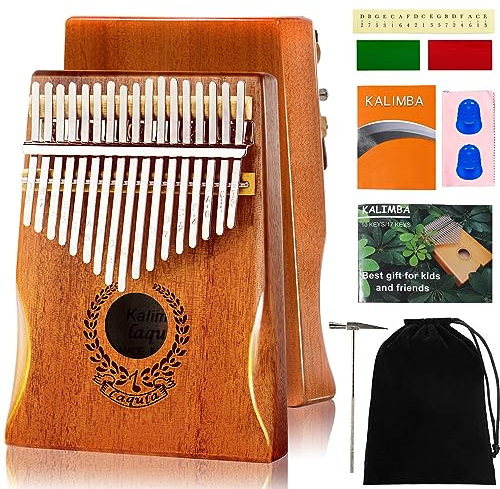 Kalimba 17 Schlüssel Daumenklavier - Tragbares Mbira Sanza Finger Piano Professionelles Musikinstrument Marimbaphone mit Lernanleitung, Stimmhammer für Kinder Erwachsene Anfänger