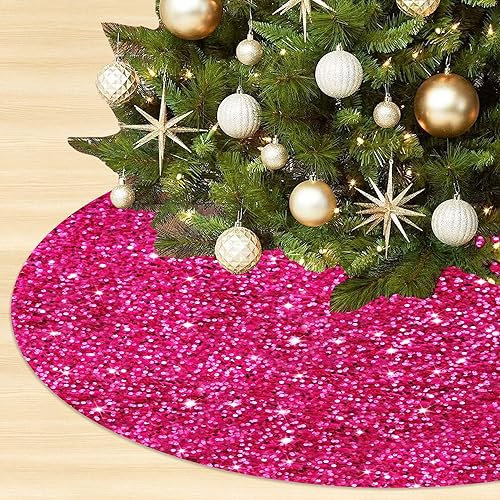 Hot Pink Christmas Tree Skirt 21 Inch Sparkly Sequin Tree Skirt Small Glittery Tree Skirt Fuchsia Tree Skirts Velvet Embroidered Tree Base Skirt Soft Christmas Skirts for Xmas Trees Party Decor