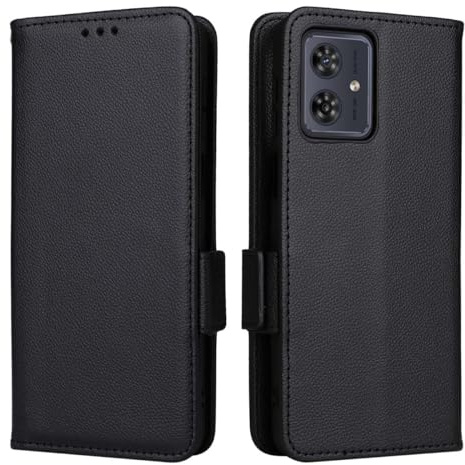 GOKEN Funda para Motorola Moto G54 5G, Leather Folio Carcasa con Soporte & Ranura para Tarjeta, Flip Magnético Case Cover -Negro