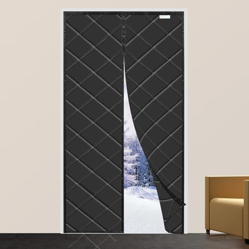 WENT Magnet Wärmeschutzvorhang für Türen. Höhe 185 cm, Breite 115 cm, Volle Größe, Thermo Türvorhang, Isolier Schutz Vorhang, Haustierfreundlich, Wasserdicht, Winddicht, Schwarz