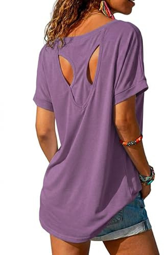 Fisoew Damen Sportshirt Kurzarm Fitness Sport Oberteile | Sport T-Shirt,Oversized,Locker,Leicht atmungsaktiv,Rückenfrei, Racerback,Fitness,Gym,Yoga,Laufen