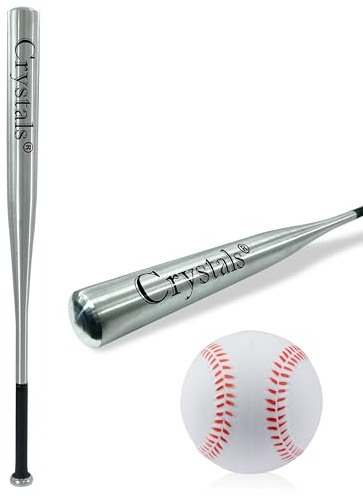 Crystals Aluminium Baseball Bat for Adult and Kids Outdoor Training, Practice, 32 or 34 Inch (34 Inch, Silver)