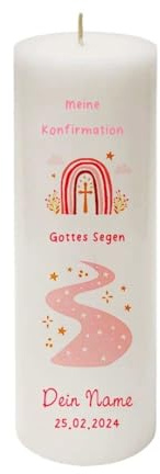 MilaBoo® personalisierte Konfirmationskerze I 25 x 8 cm Premium Kerze beidseitig bedruckt in Farbe I Made In Germany (Gottes Segen-rosa)