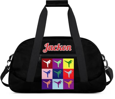 Custom Karate Sports Gym Bag for Girls Boys, Overnight Duffel Bags Cheerleader for Kids Personalized Dance Bag, Gymnastics Duffel Bag - Taekwondo