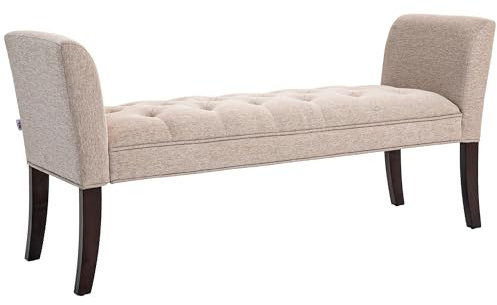 HOMCOM Panca Fondo Letto con Design a Bottoni, Panca Imbottita in Tessuto Effetto Lino e Legno, 141x44x65 cm, Beige