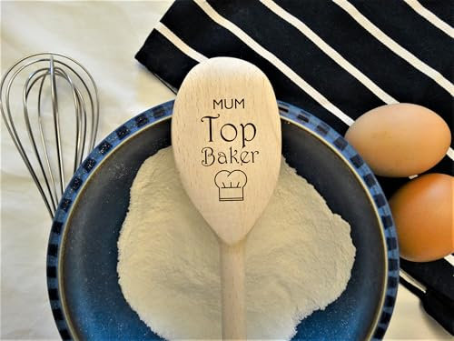 Personalised Wooden Spoon 30cm, Engraved with Top Baker Design, Choose a Name, For Mum, Dad or a Chefs Award
