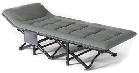 Campingbett Campingbett für Erwachsene, Klappbett mit bequemem Kissen Tragetasche Integriertes Klappbett, Zelt Tragbares Schlafbett für Reisen Outdoor Camping Indoor Mittagspause,Grau