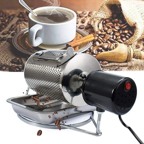 WhAeoy Drum Coffee Roaster(250g), Coffee Bean Roaster Machine, One Push Button On/Off, with Viewing Window+Cooling Tray, Easy to Use, 25rpm/m, for Commercial/Household Use,A