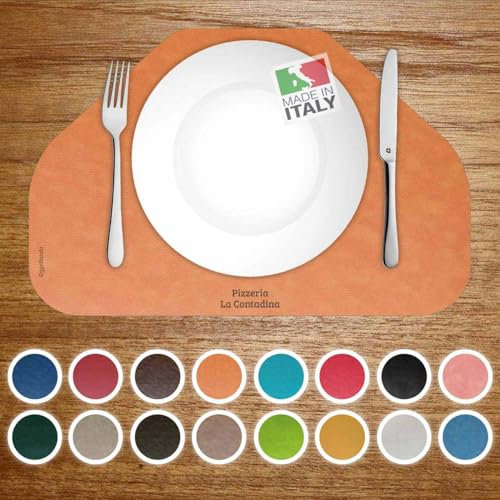 OGGETTANDO: SET 6pz personalizzabili tovagliette lavabili americane tovagliette ecopelle lavabile antimacchia, per casa, cucina, ristorante, hotel ZEN (Arancione pelle, 6pz - M)