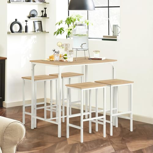 anrekl Table à Manger et Chaises 5 Pièces, Bar Haute Peu Encombrante pour Cuisine, Salle à Manger, Salon - 100 x 60 x 90 cm, Couleur Chêne
