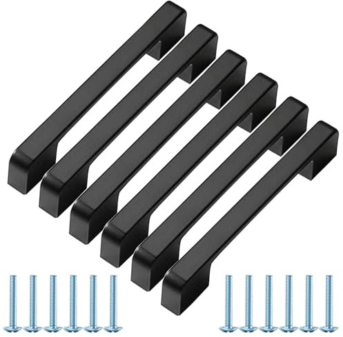 LQSCJS 6 Stück Möbelgriff Schwarz, 96mm Küchengriffe Edelstahl Möbelgriffe Schrankgriffe Küche Schubladengriffe Griffe für Küchenschränke Kleiderschrank (96mm, Schwarz)