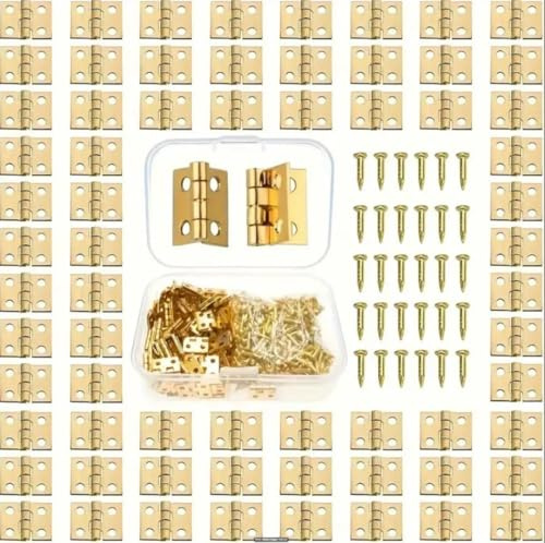 100 PCS Brass Cabinet Drawer ButtHinges for WoodenBox Screws Included 10 x 8mm 180 Degree Rotation Small Hinges