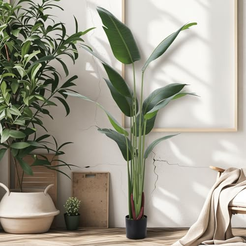 gibxiyza Artificial Banana Tree 5.2FT Artificial Trees for Home Decor Indoor Fake Plants Artificial Tree Banana Floor Plant with Pot Artificial Plant for Home Office Living Room Decor Indoor 160cm