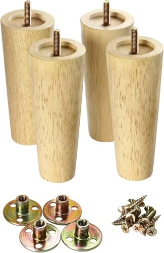 Qodiacl 4 Stück Möbelfüße Holz 12cm Holzfüße aus Massives Eichenholz Schrankfüße Tischbeine Möbelbeine Holzbeine Ersatz Beine für Möbel Schrank Beine Couch Tisch Sofa Bett