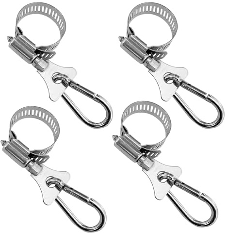 Tiardey 4 Pieces Adjustable Clamp Rings with Carabiner Stainless Steel Flagpole Mount Bracket Set 0.85-1.26 Inch Diameter for Garden Boat Yacht Truck ATV Outdoor Use