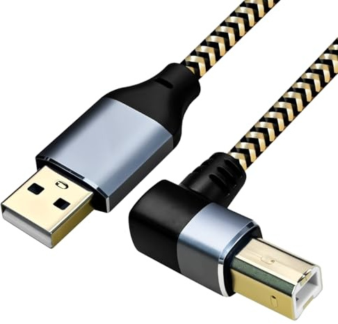 Hanprmeee Printer Cable M,USB Printer Cable 90 Degree USB 2.0 A Male to B Male Printer Scanner USB B Cable Cord with 480Mbps High Speed Printing, (Right Angle) (8M)
