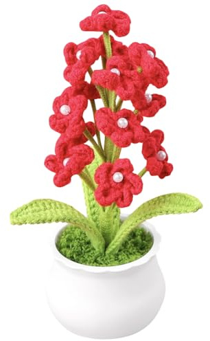 Magicherry Fiori all'uncinetto fatti a mano finiti a maglia non ti scordar di me artificiali, 22 cm, non ti scordar di me, piccoli fiori in vaso per cruscotto auto casa ufficio tavolo decorazione