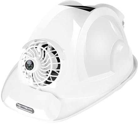 GL SUIT Casque de Chantier Unisexe avec Ventilateur Solaire et lumière, Casque de Travail étanche pour Homme pour la Construction et Les Personnes Qui travaillent dans la Chaleur,Blanc,16000mAh