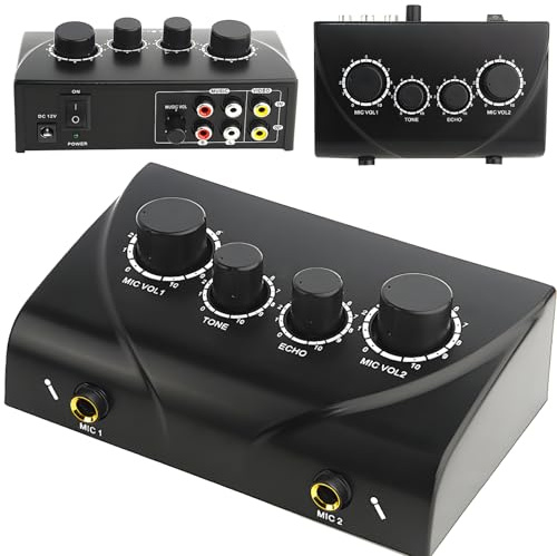 Mélangeur de son léger pour karaoké, double entrée micro et contrôle de la tonalité, mixeur portable à 2 canaux