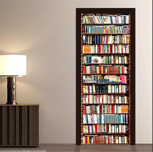 Türtapete Selbstklebend 100x200 cm Retro-Bücherregal Türaufkleber 3D Bibliothek Türposter Türfolie Poster Tapete PVC Wasserfest für Schlafzimmer Wohnzimmer Tür A-1552