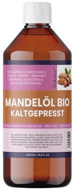 Natives Bio-Mandelöl Kaltgepresst – Premium Massage-, Haut- & Haarpflegeöl - Aromatherapie - Nagelpflege - ohne Zusätze - Nakobe (500ml)