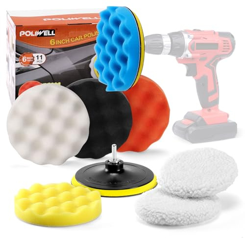 6 Inch Car Polishing & Buffing Sponge Pads Kit Wool Bonnet Pads for Household Electric Drill and Auto Polisher with 8mm M14 Drill Adapter 11PCS