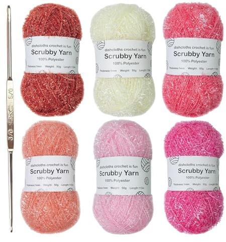 Scrubby Yarn 6 Strands Glitter Yarn for Crocheting Assorted Colours Scrubby Assortment Crocheting Yarn for Dishcloths Sparkling Wool Glitter Knitting Yarn Bundles for Knitting Tea Towels