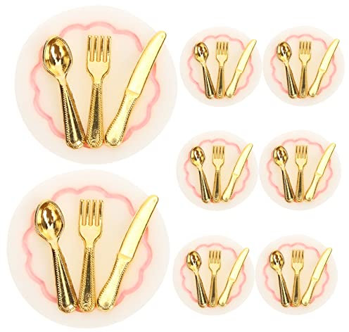 KONTONTY 6 Ensembles Accessoires de Cuisine Miniature de Ustensiles de Table Miniature pour Maison de Poupées Assiettes Cuillères et Couteaux Décoration pour Couleurs Réalistes et Design