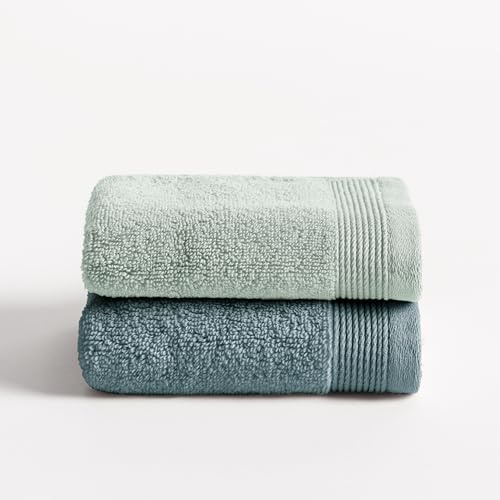 BOHEME Juego de 2 Toallas de Baño Grande Harmony Azul Hielo-Agua 100x150 cm | Incluye 2(100x150 cm). 100% algodón Zero Twist 600 g/m². Suaves, absorbentes, de secado rápido y lavables a máquina.