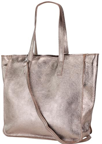 Damen Henkeltasche aus Echtleder – Mittelgroßer Shopper mit Schulterriemen – Handtasche Schultertasche mit Reißverschluss und Innenfach 37x13x29 cm Lili G555