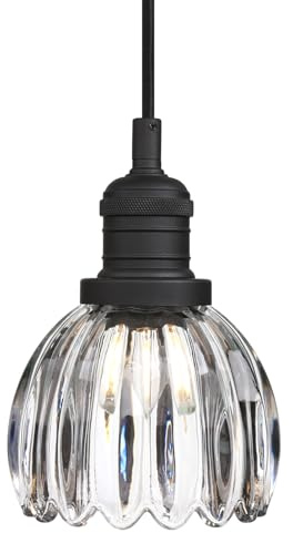 PathsOn Industrial Hardwired Pendant Light, Tulip Glass Shade Hanging Ceiling Light for Living Room Bedroom Hallway Kitchen Island (Black)