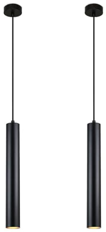 Alpinaluz Lampada a Sospensione Tubolare in Alluminio 40 cm, Design Moderno con Attacco GU10 e Cavo Tessile Regolabile 120 cm, Lampada da Soffitto per Interni IP20 (Set da 2 – Nero)